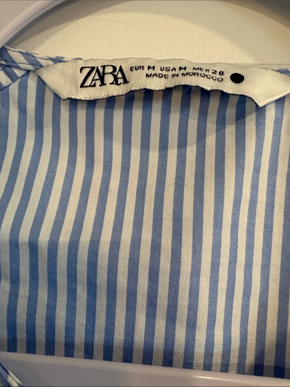 Zara Blouse Cotton Striped Puff Sleeve |Blue White | M - Picture 8 of 9